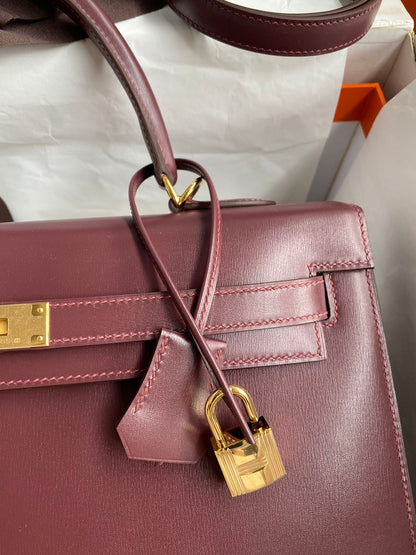 Kelly 32cm Box Leather Handbag