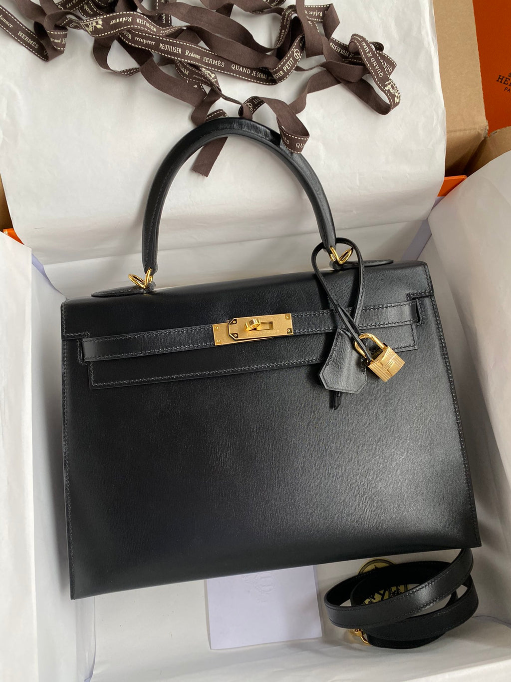 Kelly 32cm Box Leather Handbag