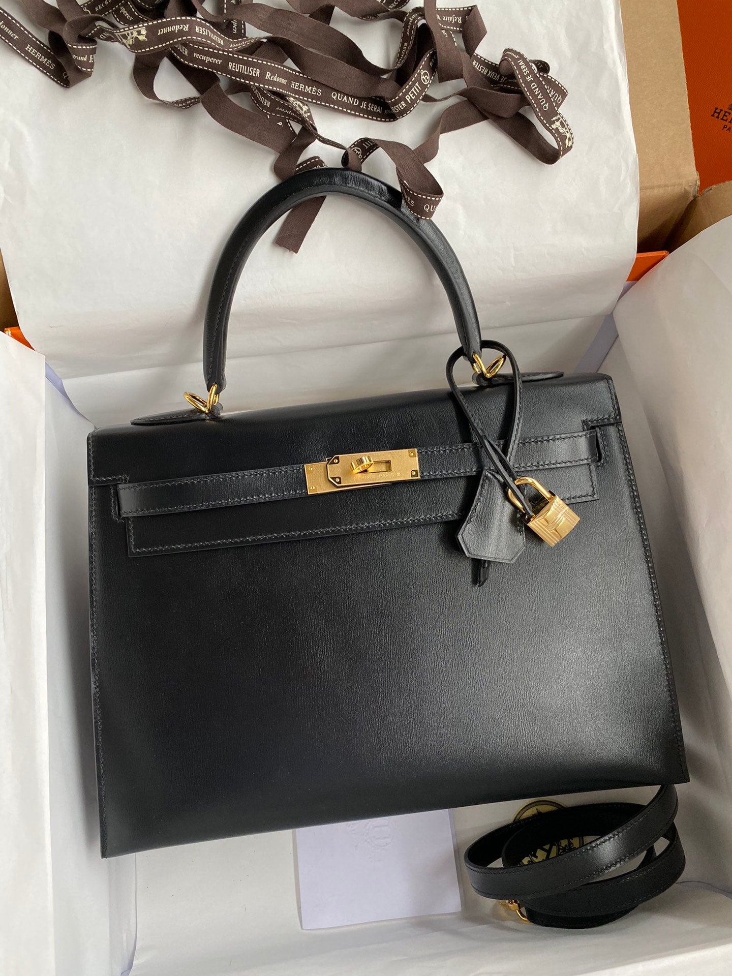 Kelly 32cm Box Leather Handbag