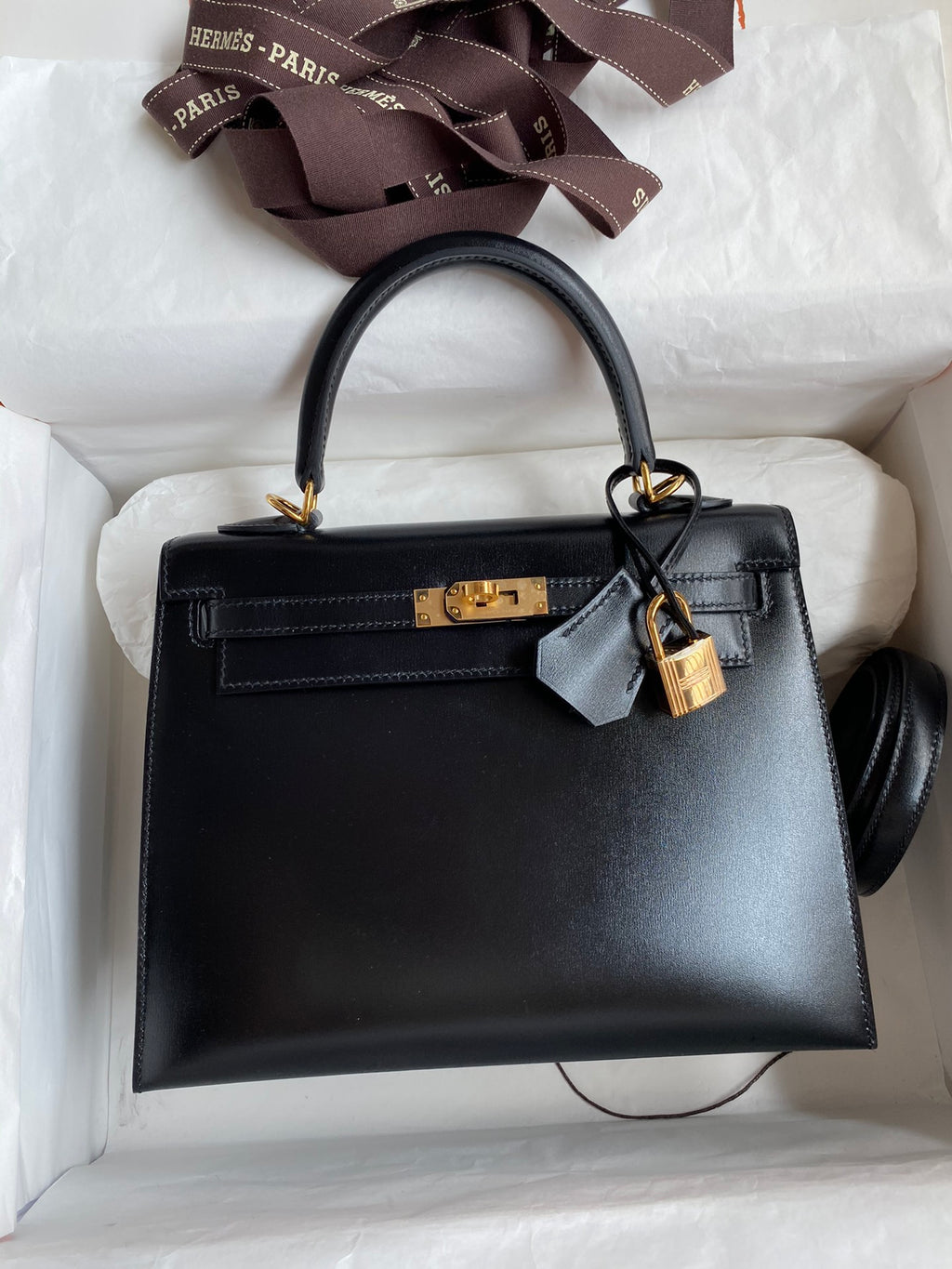 Kelly 25cm Box Leather Handbag