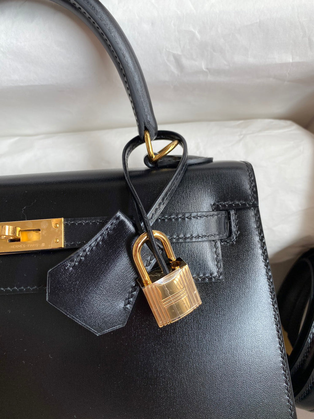 Kelly 25cm Box Leather Handbag