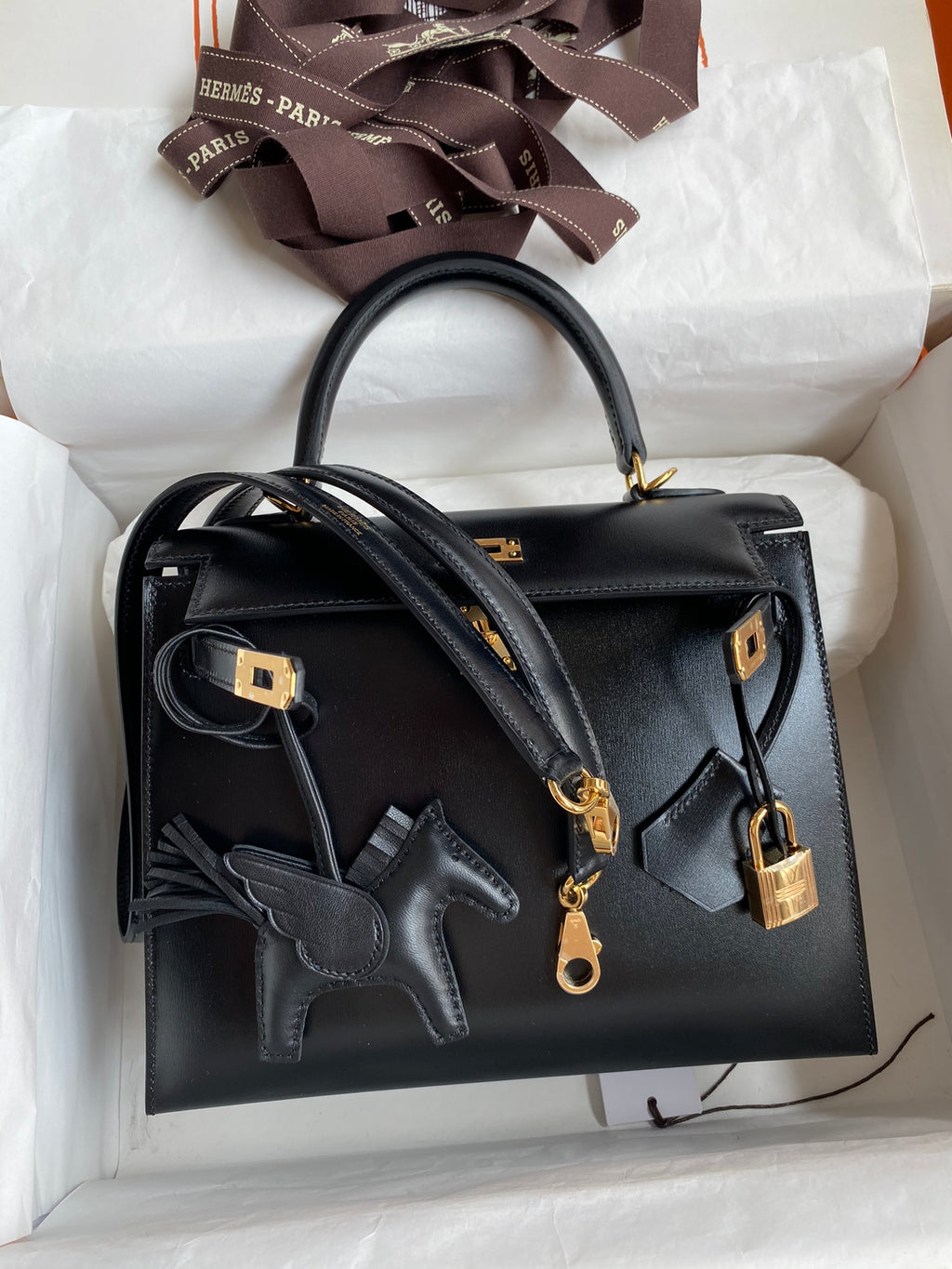 Kelly 25cm Box Leather Handbag