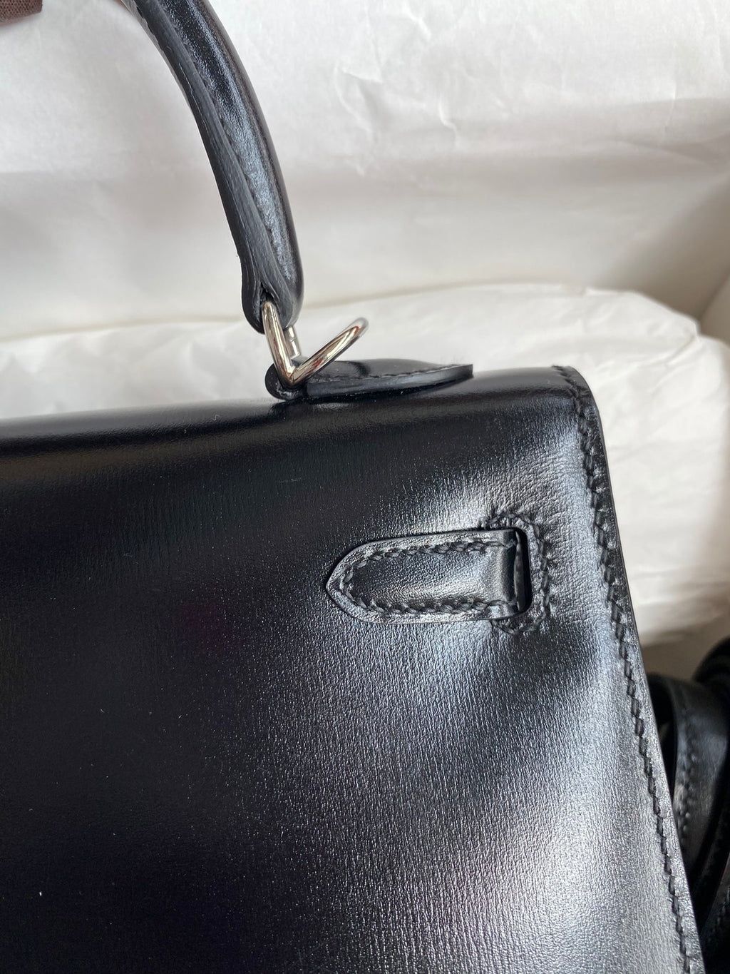 Kelly 25cm Box Leather Handbag