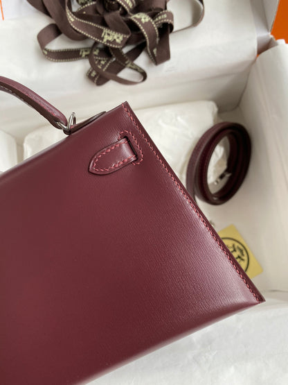 Mini Kelly 19cm Box Leather Handbag