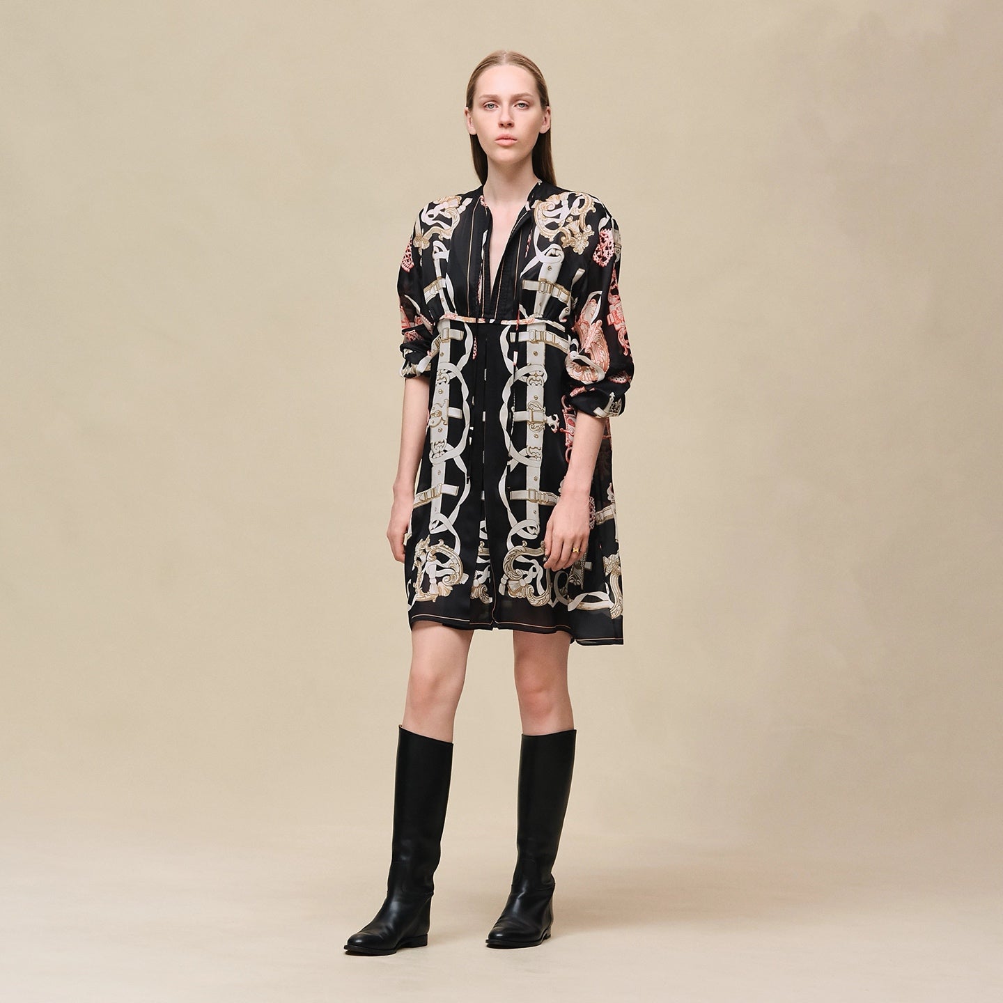 Silk Printed Dress – Iconic Chain Motif Edition