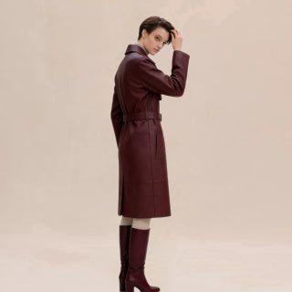 Sheepskin Belted Long Coat – Timeless Power Silhouette