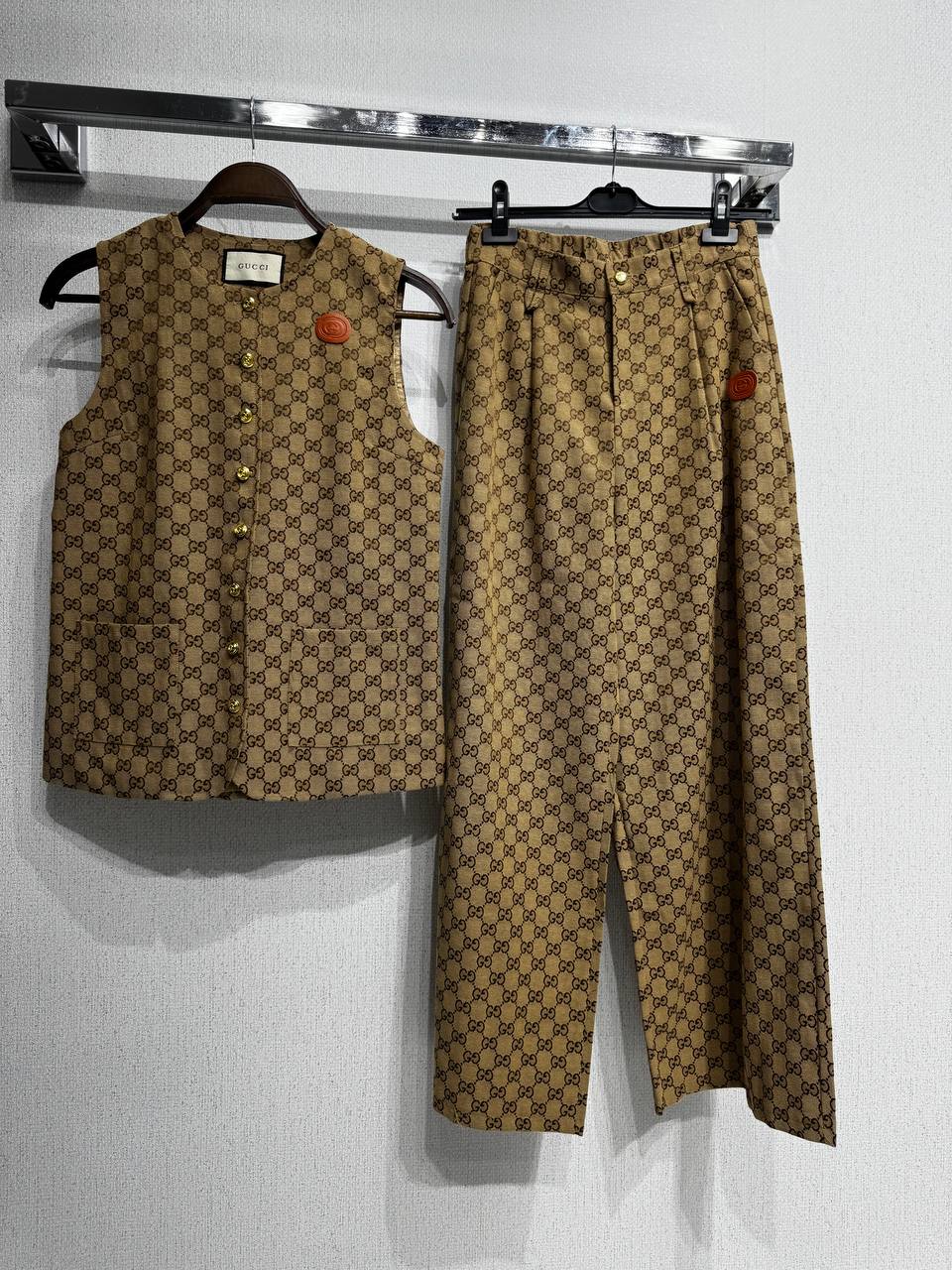 Monogram Sleeveless Vest & Wide-Leg Pants Set