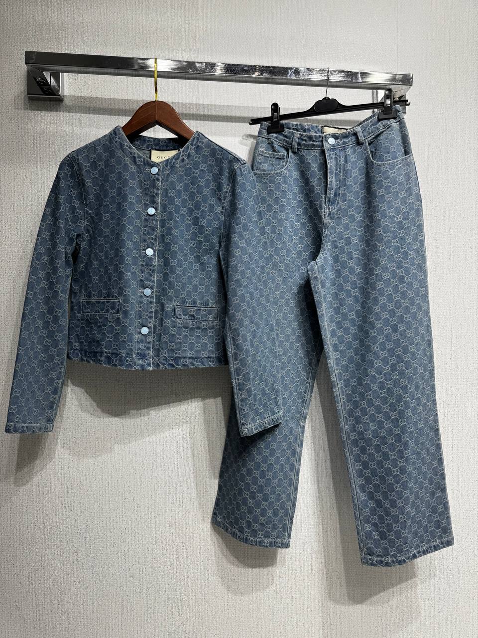 Monogram Denim Jacket & Straight-Leg Jeans Set