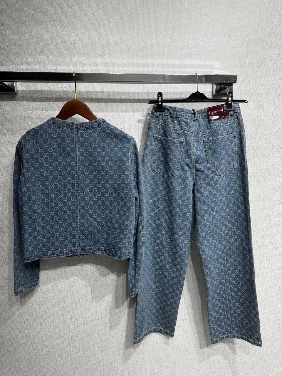 Monogram Denim Jacket & Straight-Leg Jeans Set