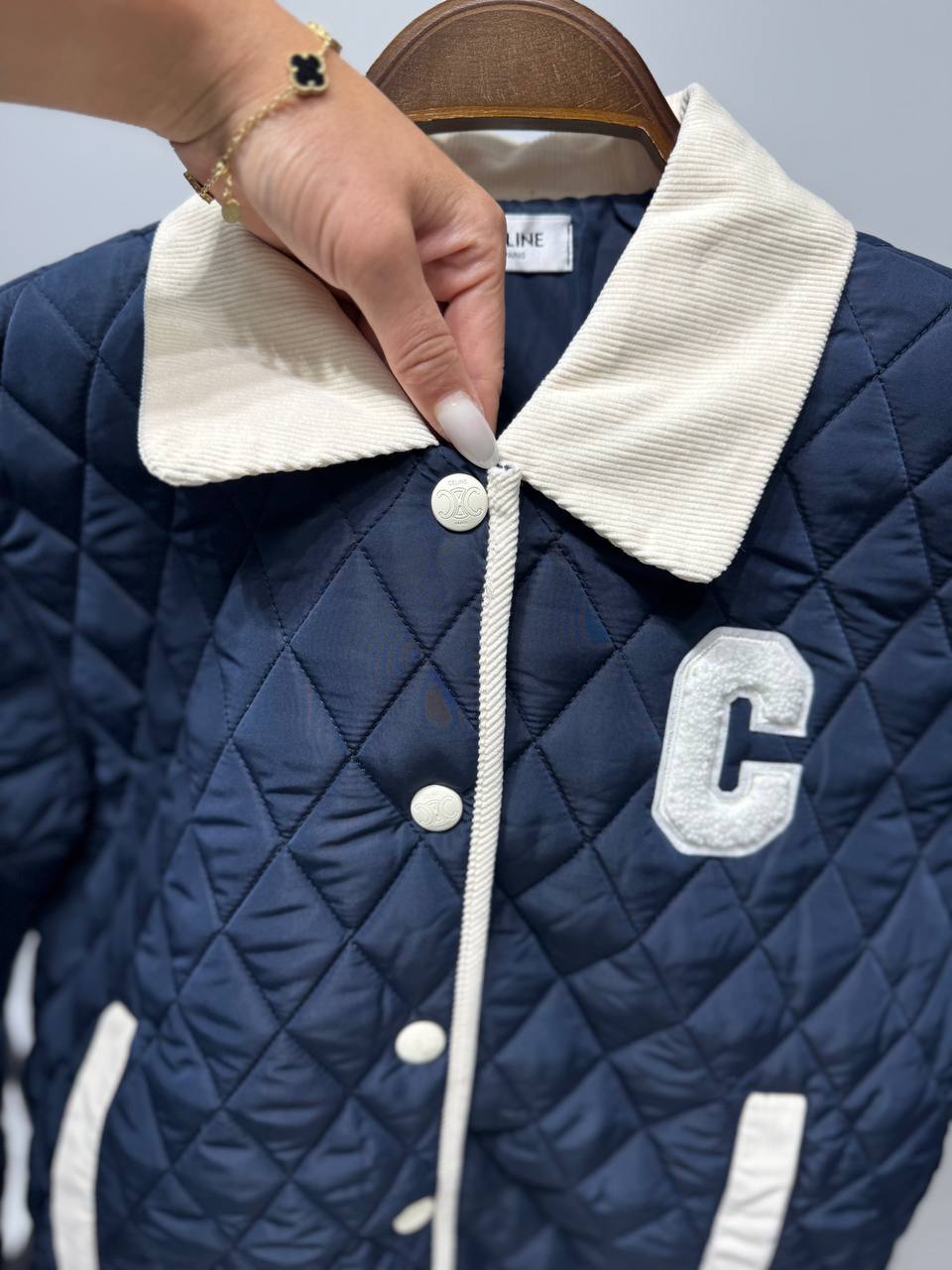 Quilted Jacket with Corduroy Collar & 'C' Appliqué