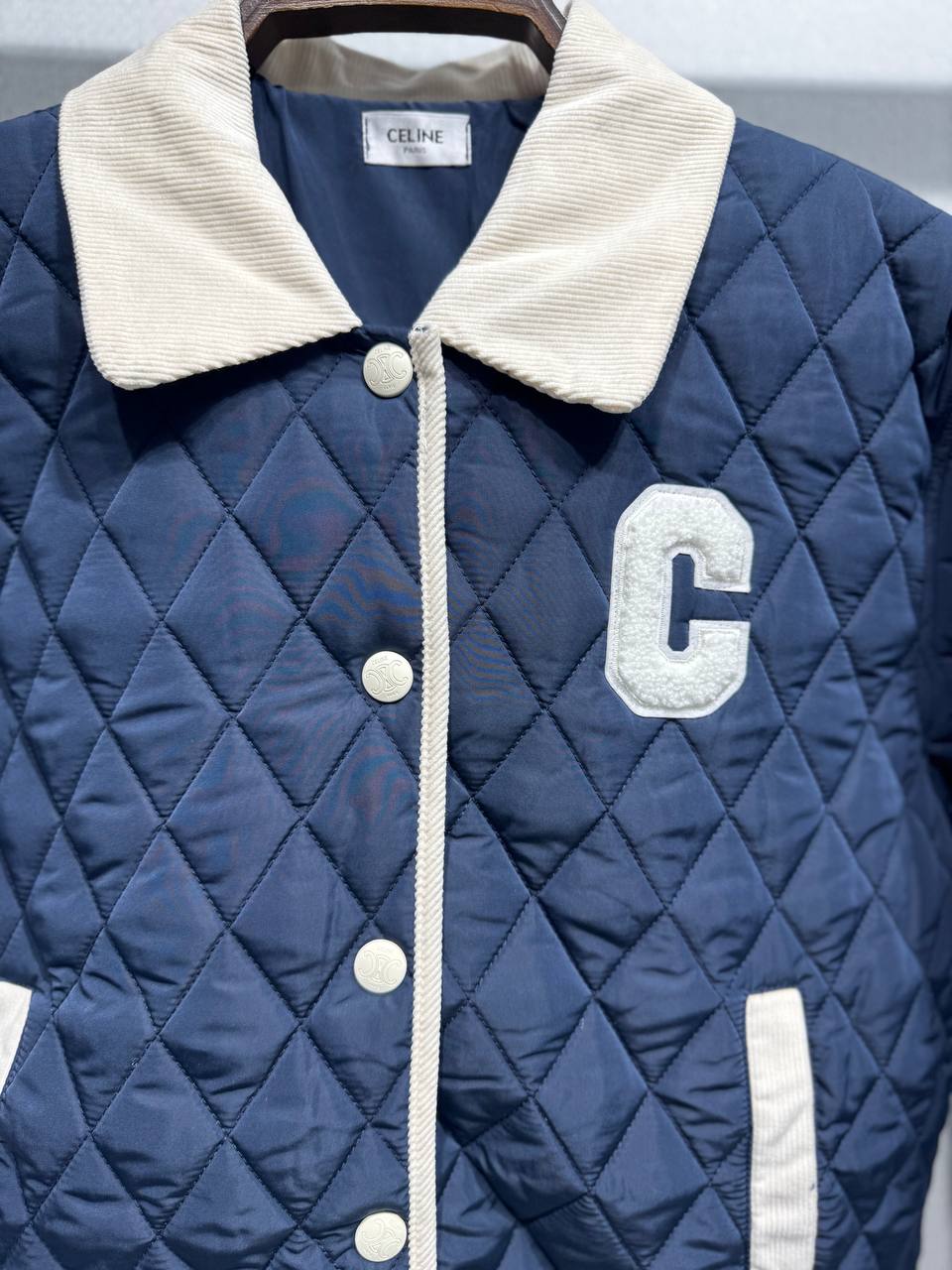 Quilted Jacket with Corduroy Collar & 'C' Appliqué
