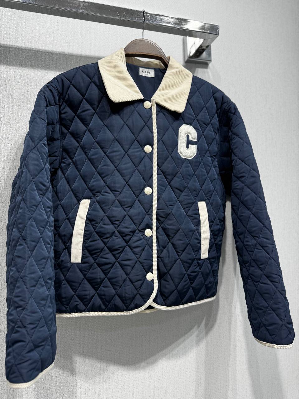 Quilted Jacket with Corduroy Collar & 'C' Appliqué