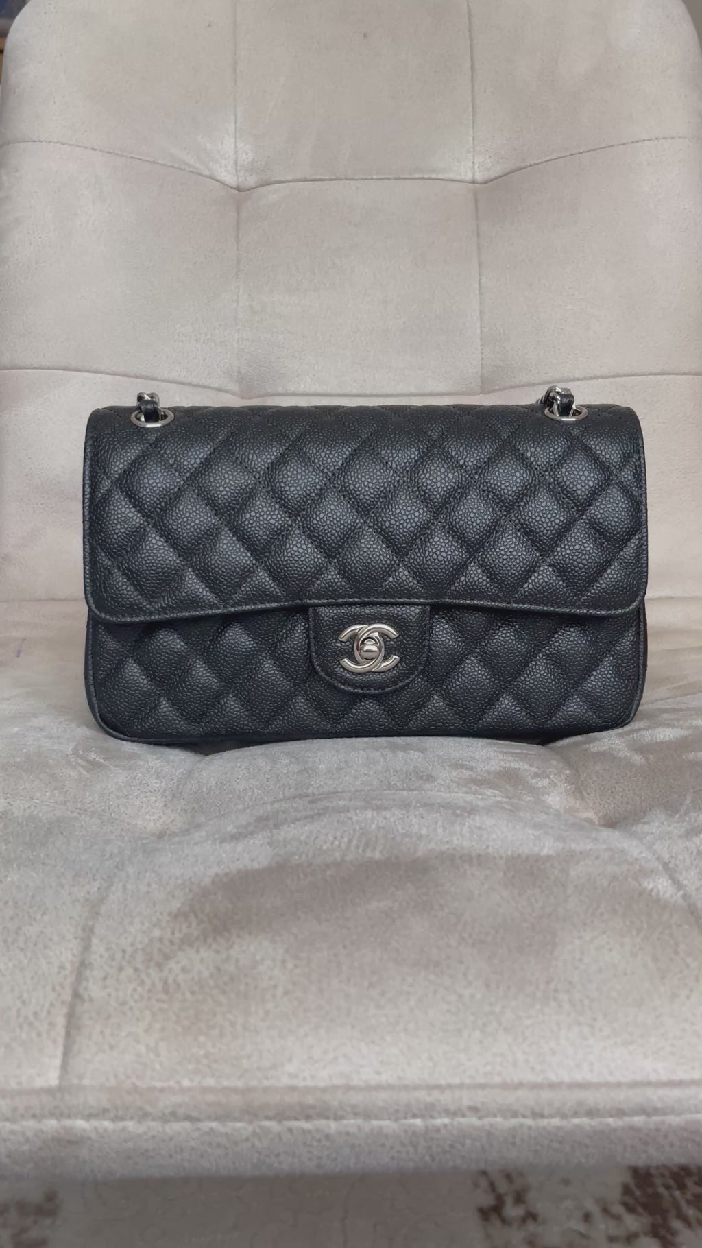 2.55 Classic Double Flap Bag - Black Caviar, Silver hardware