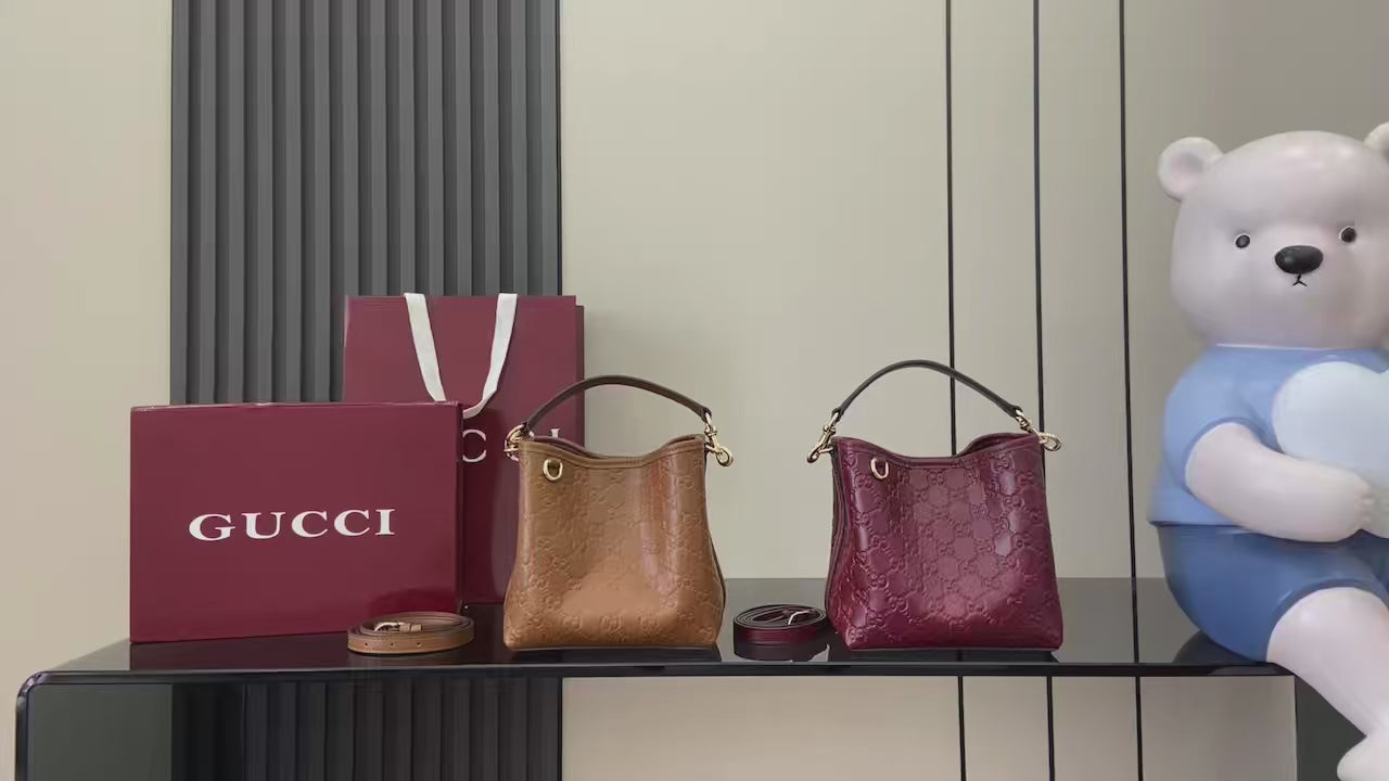 GG Emblem Brown Leather Shoulder Bag