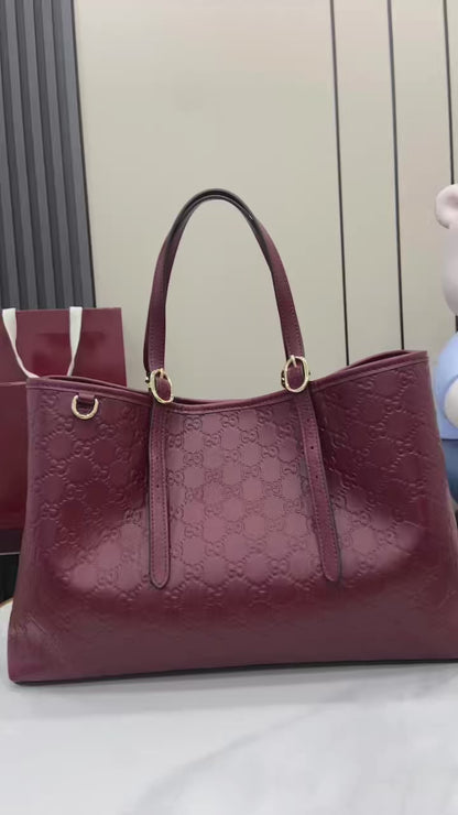 GG Emblem Large Leather Tote Bag