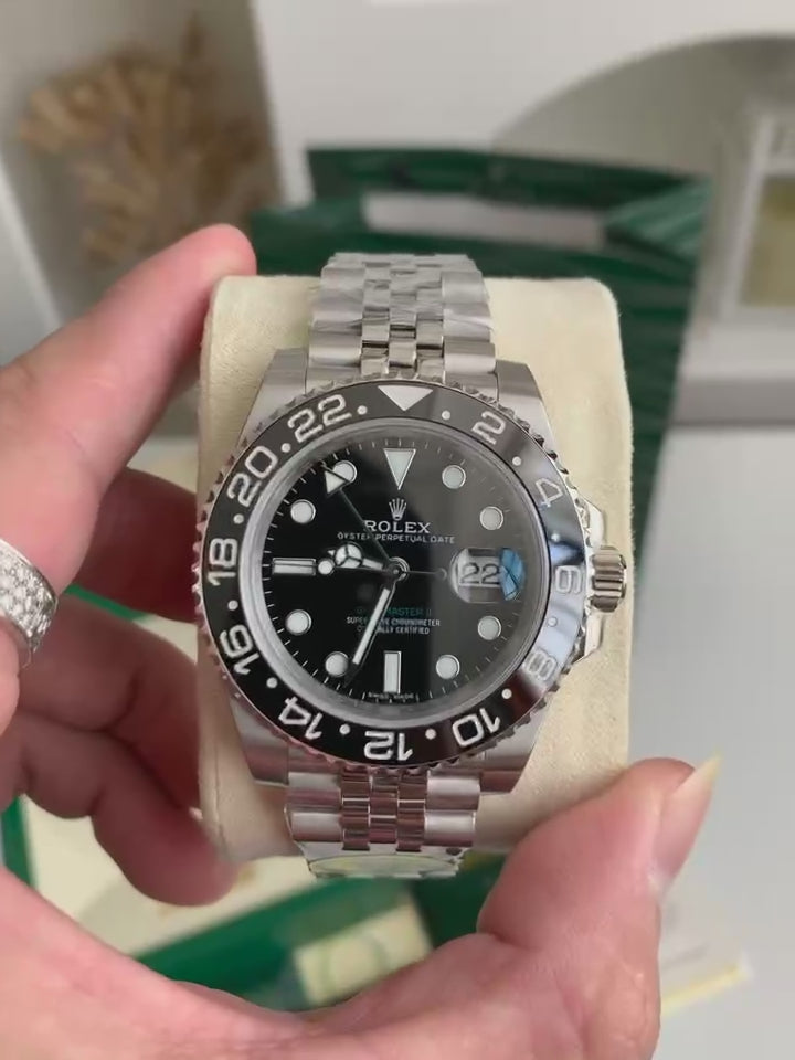 GMT-Master II Style Watch – Stainless Steel, Black Dial, 40mm