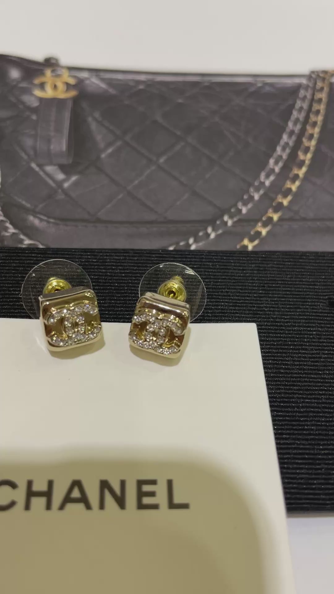 Square Crystal Mini CC Stud Earrings