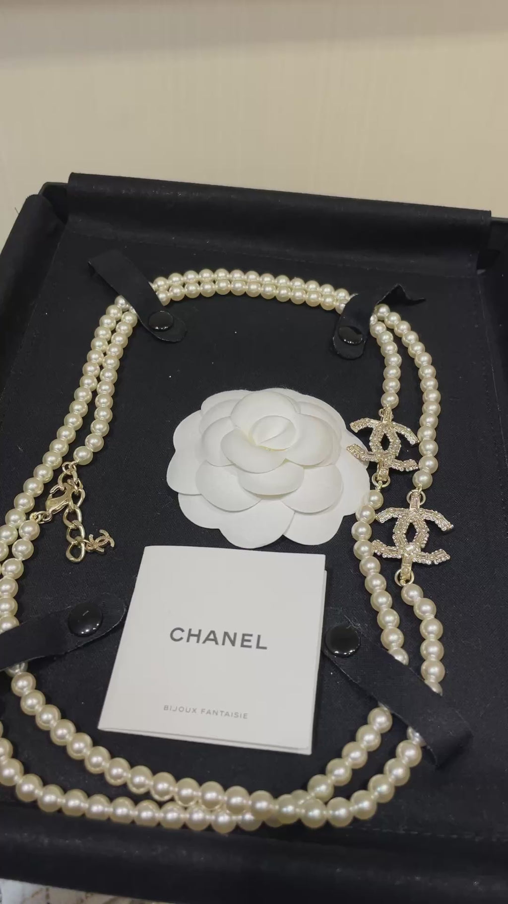 Long Pearl CC Logo Necklace