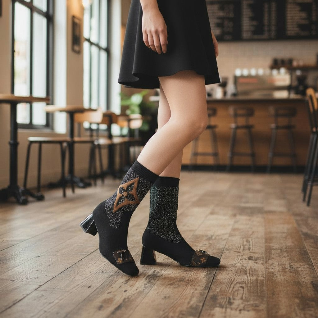 Monogram Knit Sock Ankle Boots