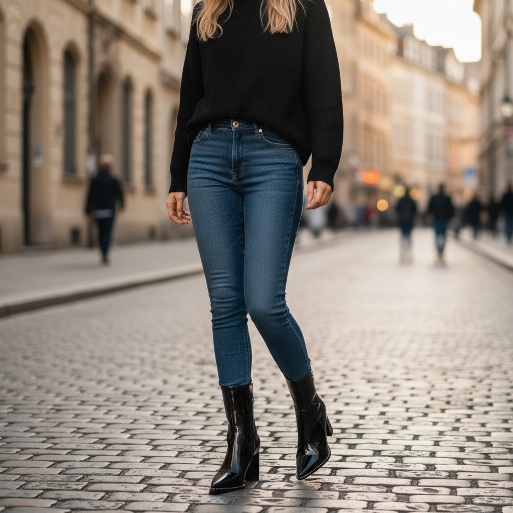 Smooth Leather Mid-Calf Ankle Boots