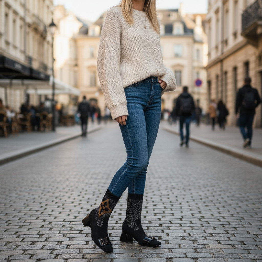 Monogram Knit Sock Ankle Boots