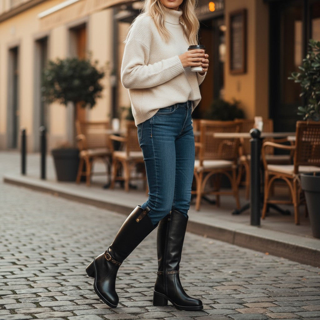 Black Knee-High Leather Boots