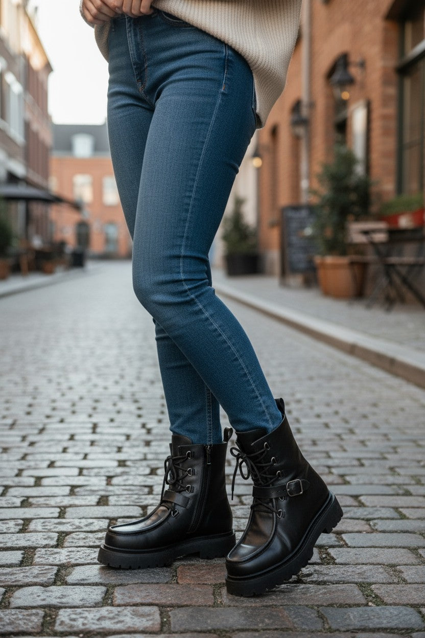 Land Leather Lace-Up Combat Boots