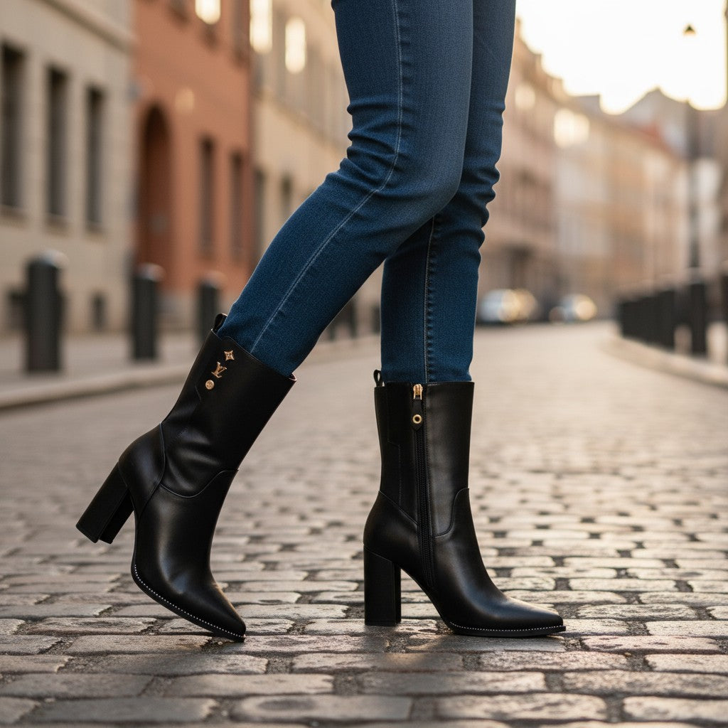 Smooth Leather Stud-Detail Ankle Boots