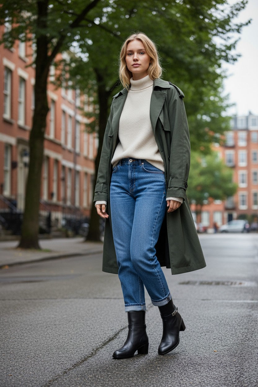 Kelly Buckle Mid-Heel Leather Ankle Boots